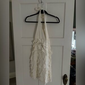 Express Ivory Ruffle Halter Dress